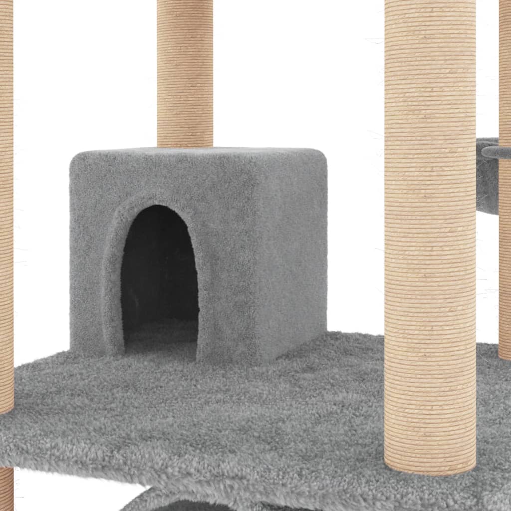 Albero per Gatti con Tiragraffi in Sisal Grigio Chiaro 141 cm - homemem39