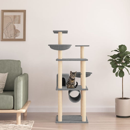 Albero per Gatti con Tiragraffi in Sisal Grigio Chiaro 141 cm - homemem39