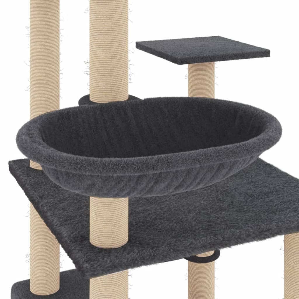 Albero per Gatti con Tiragraffi in Sisal Grigio Scuro 141 cm | homemem39