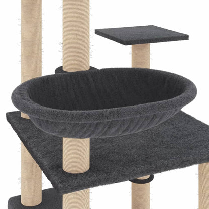 Albero per Gatti con Tiragraffi in Sisal Grigio Scuro 141 cm | homemem39