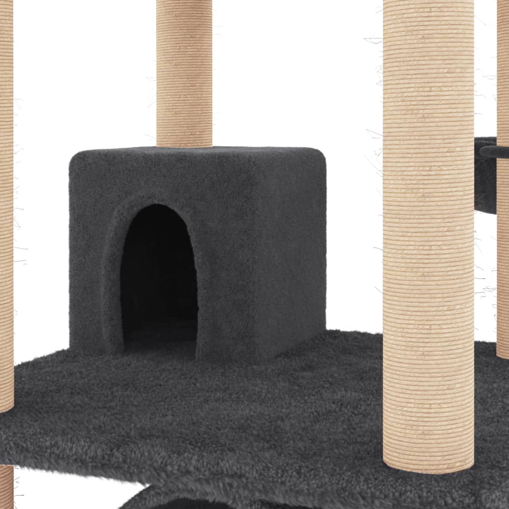 Albero per Gatti con Tiragraffi in Sisal Grigio Scuro 141 cm | homemem39