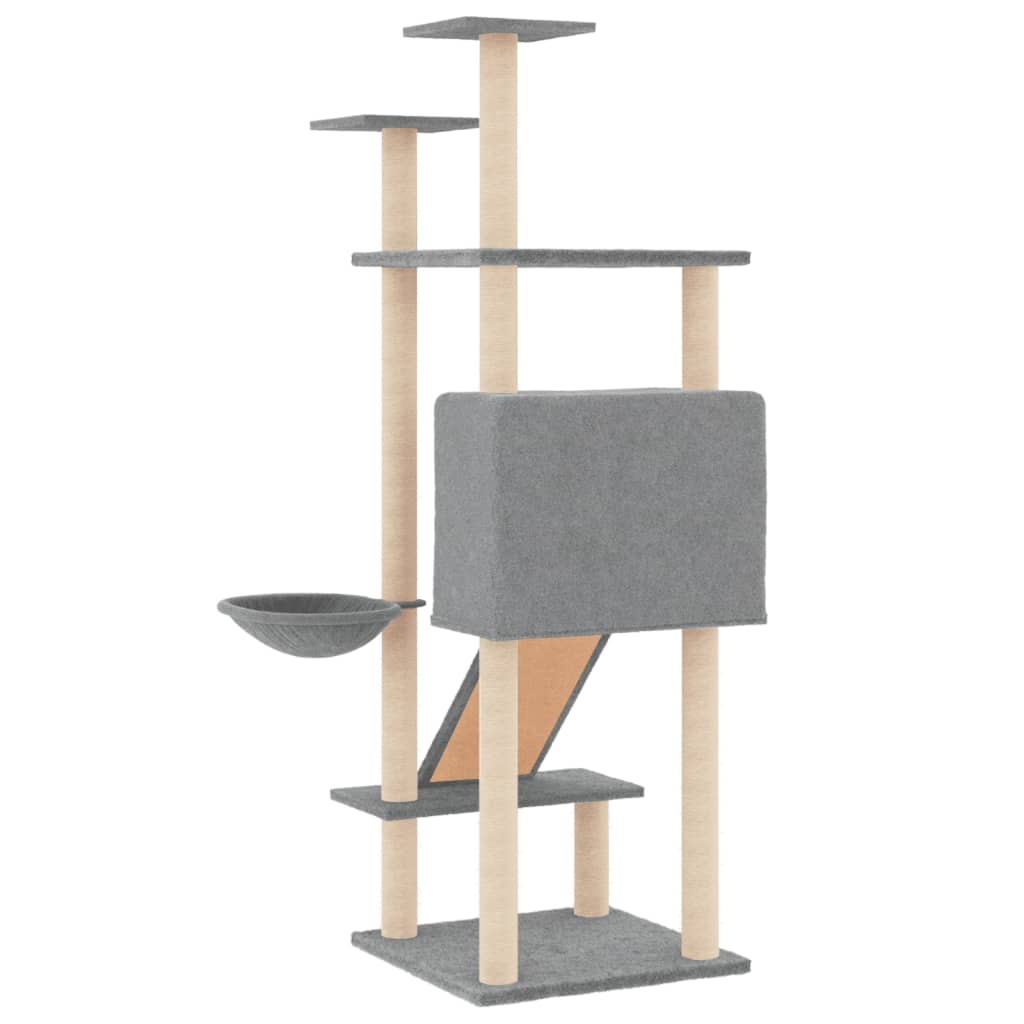 Albero per Gatti con Tiragraffi in Sisal Grigio Chiaro 153 cm - homemem39