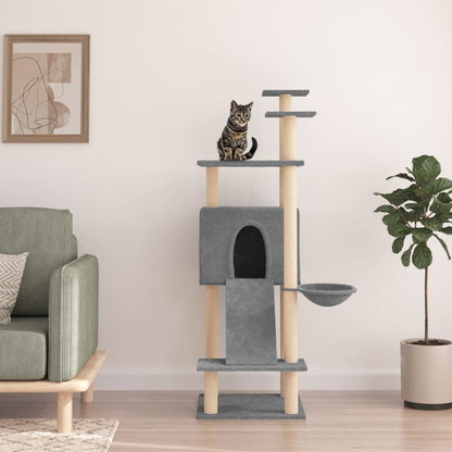 Albero per Gatti con Tiragraffi in Sisal Grigio Chiaro 153 cm - homemem39