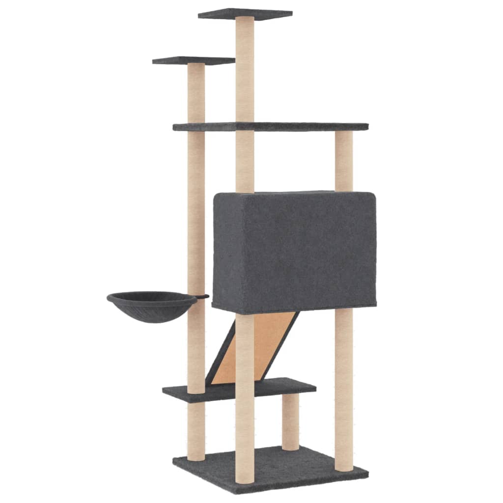 Albero per Gatti con Tiragraffi in Sisal Grigio Scuro 153 cm - homemem39