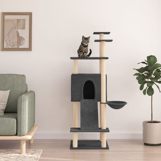 Albero per Gatti con Tiragraffi in Sisal Grigio Scuro 153 cm - homemem39