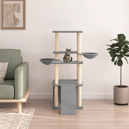 Albero per Gatti con Tiragraffi in Sisal Grigio Chiaro 133 cm - homemem39