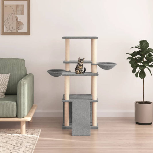 Albero per Gatti con Tiragraffi in Sisal Grigio Chiaro 133 cm - homemem39