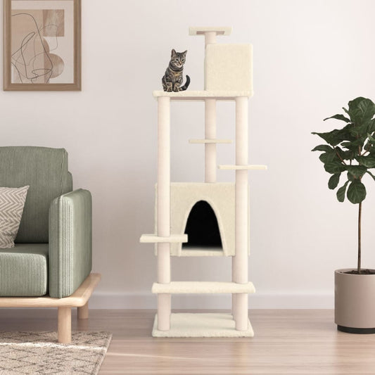 Albero per Gatti con Tiragraffi in Sisal Crema 154 cm - homemem39