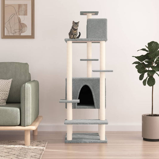 Albero per Gatti con Tiragraffi in Sisal Grigio Chiaro 154 cm - homemem39