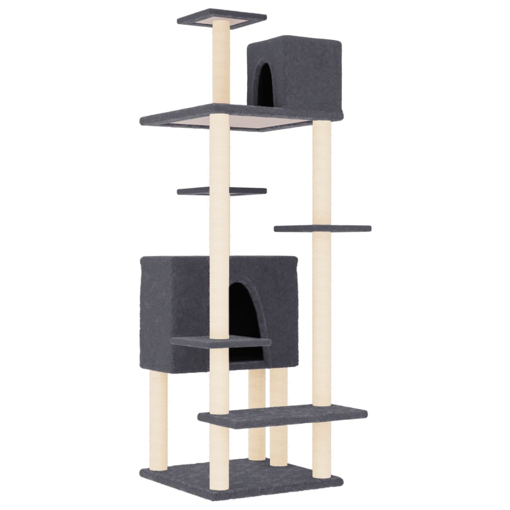 Albero per Gatti con Tiragraffi in Sisal Grigio Scuro 154 cm - homemem39