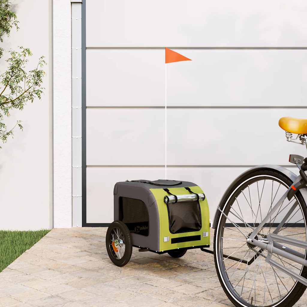 Rimorchio da Bici per Animali Verde e Grigio Oxford e Ferro | homemem39