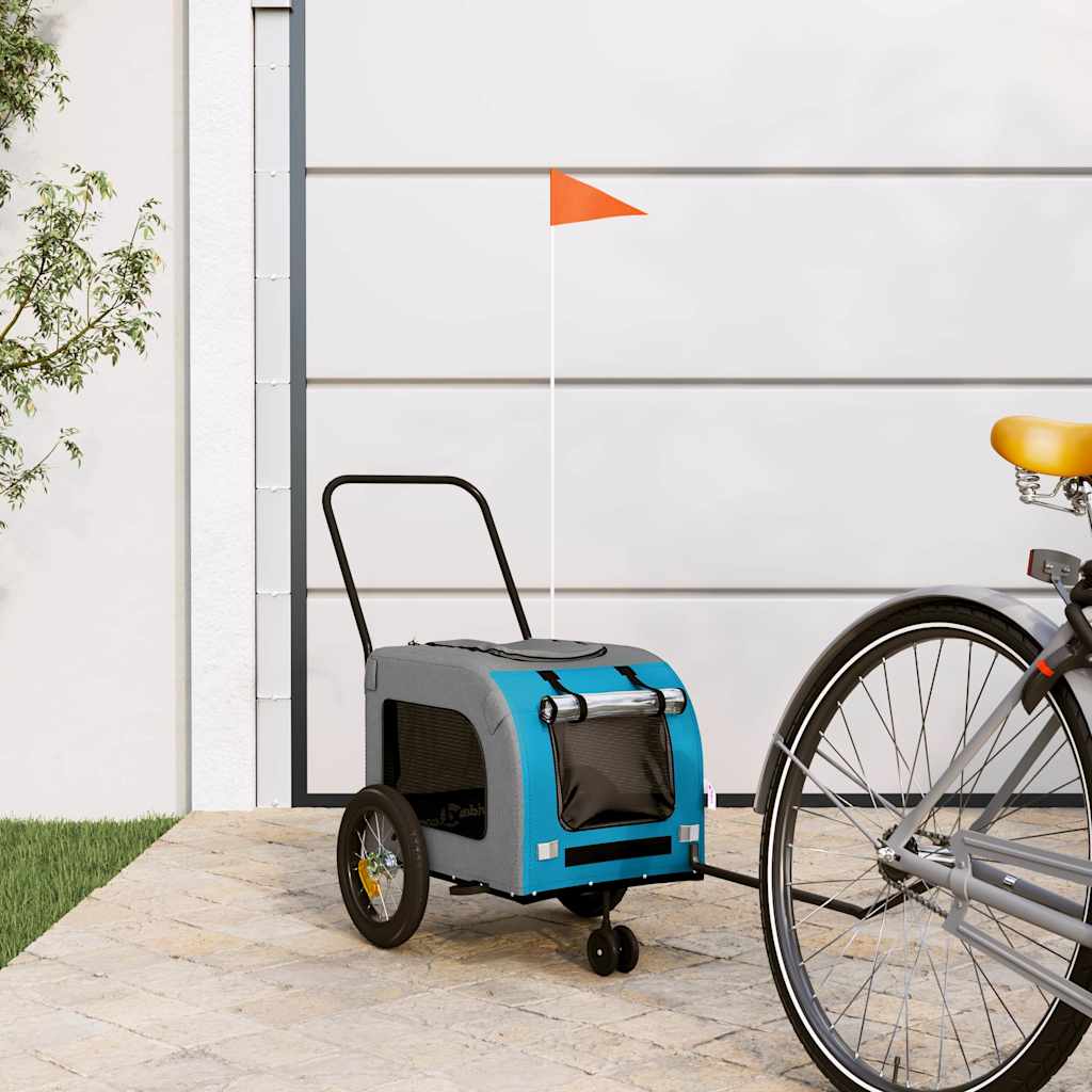 Rimorchio per bicicletta per animali domestici blu e grigio