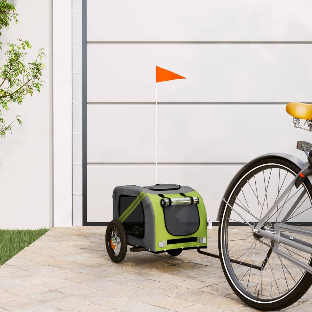 Rimorchio da Bici per Animali Verde e Grigio Oxford e Ferro | homemem39