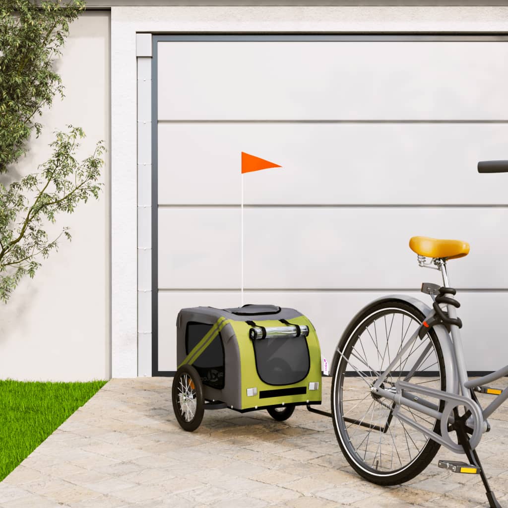 Rimorchio da Bici per Animali Verde e Grigio Oxford e Ferro - homemem39