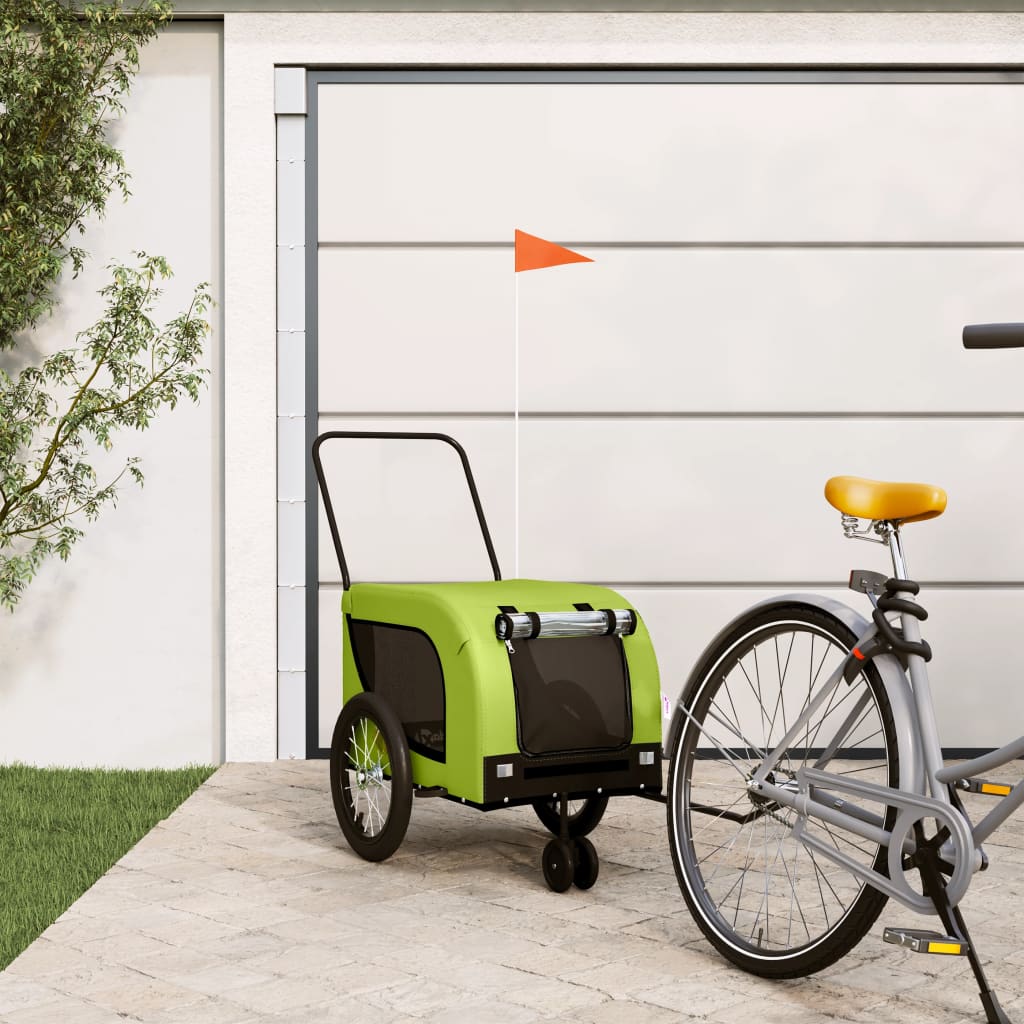 Rimorchio da Bici per Animali Verde e Nero Oxford e Ferro - homemem39