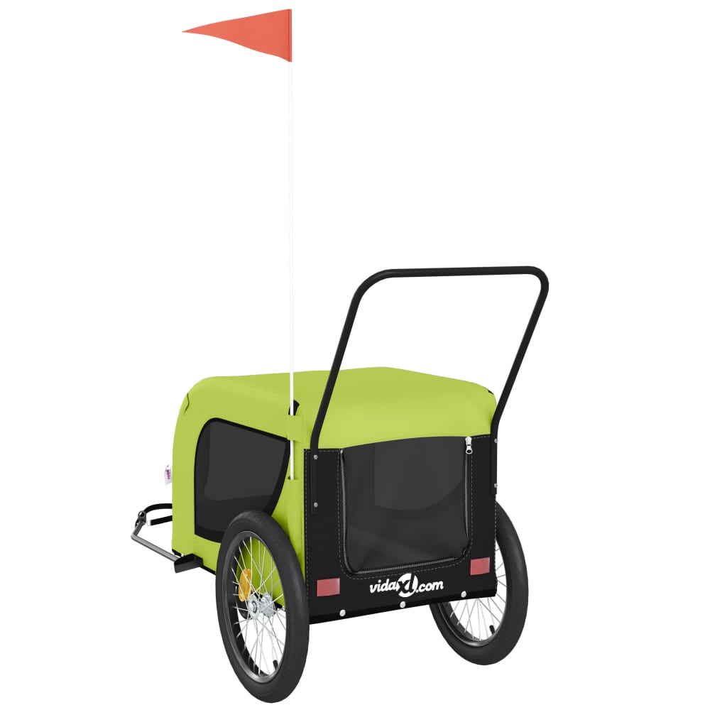 Rimorchio da Bici per Animali Verde e Nero Oxford e Ferro - homemem39