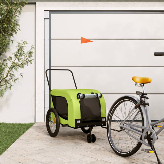 Rimorchio da Bici per Animali Verde e Nero Oxford e Ferro - homemem39