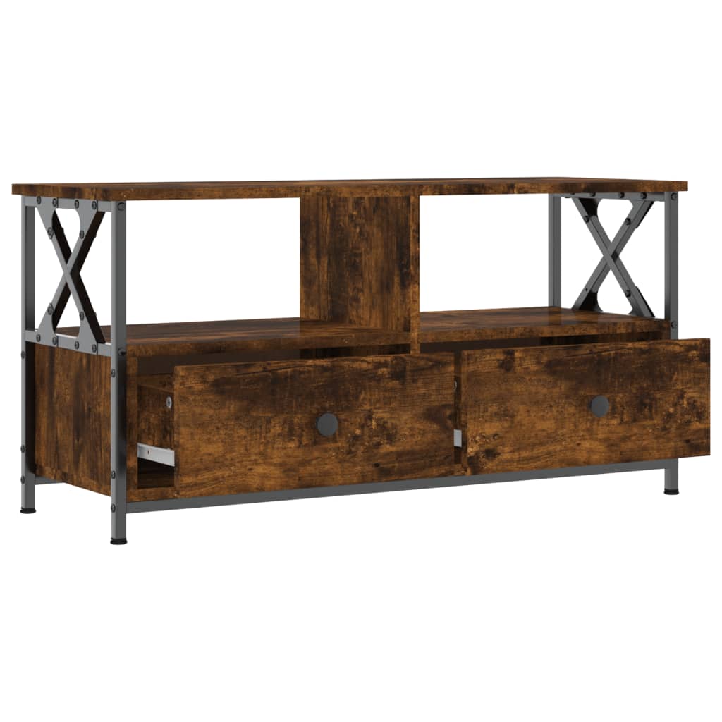 Mobile TV Rovere Fumo 90x33x45 cm in Legno Multistrato e Ferro