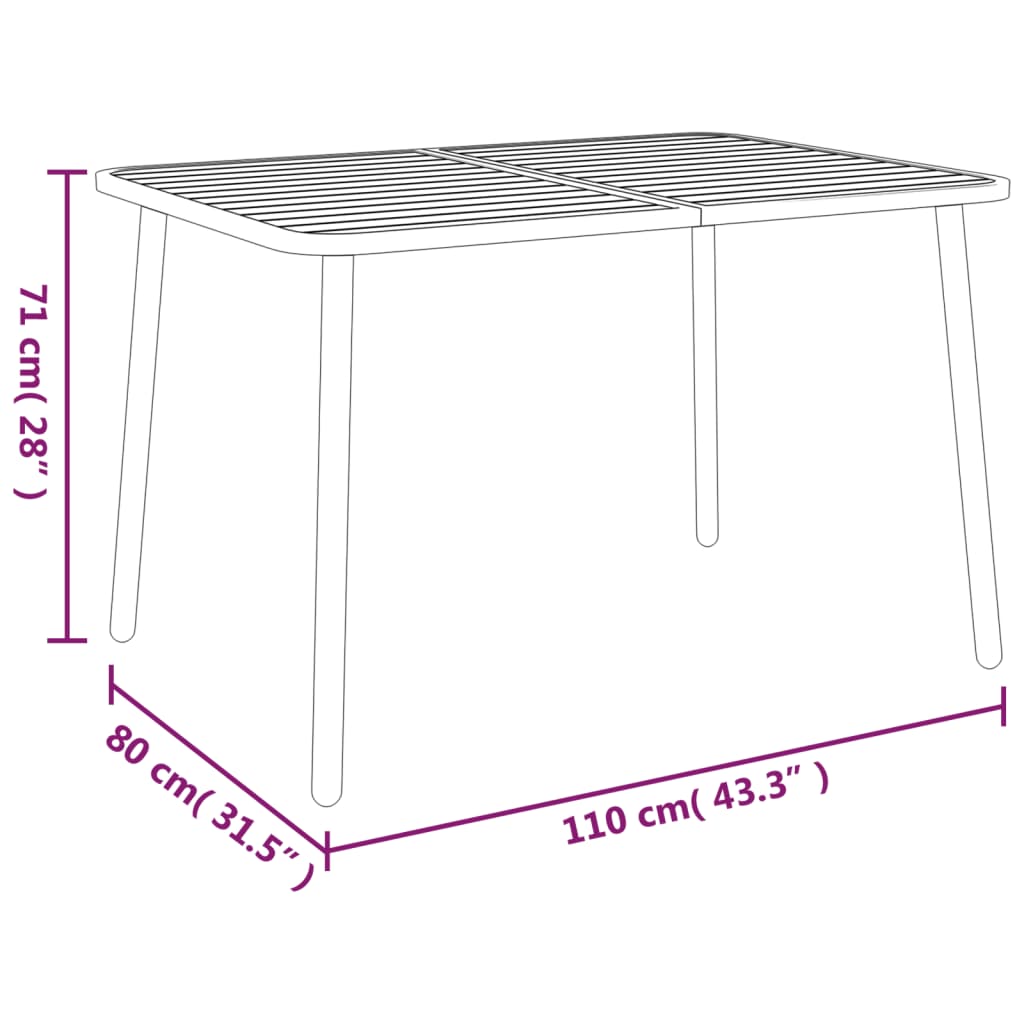 Tavolo da Giardino Antracite 110x80x71 cm Acciaio - homemem39