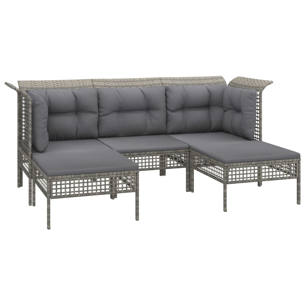 Set Divani da Giardino 5 pz con Cuscini in Polyrattan Grigio - homemem39