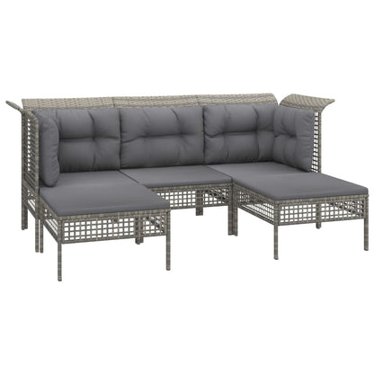 Set Divani da Giardino 5 pz con Cuscini in Polyrattan Grigio - homemem39