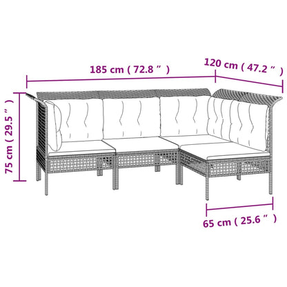 Set Divani da Giardino 4 pz con Cuscini in Polyrattan Grigio - homemem39
