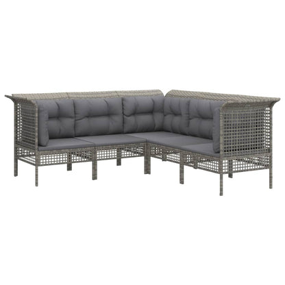 Set Divani da Giardino 5 pz con Cuscini in Polyrattan Grigio - homemem39