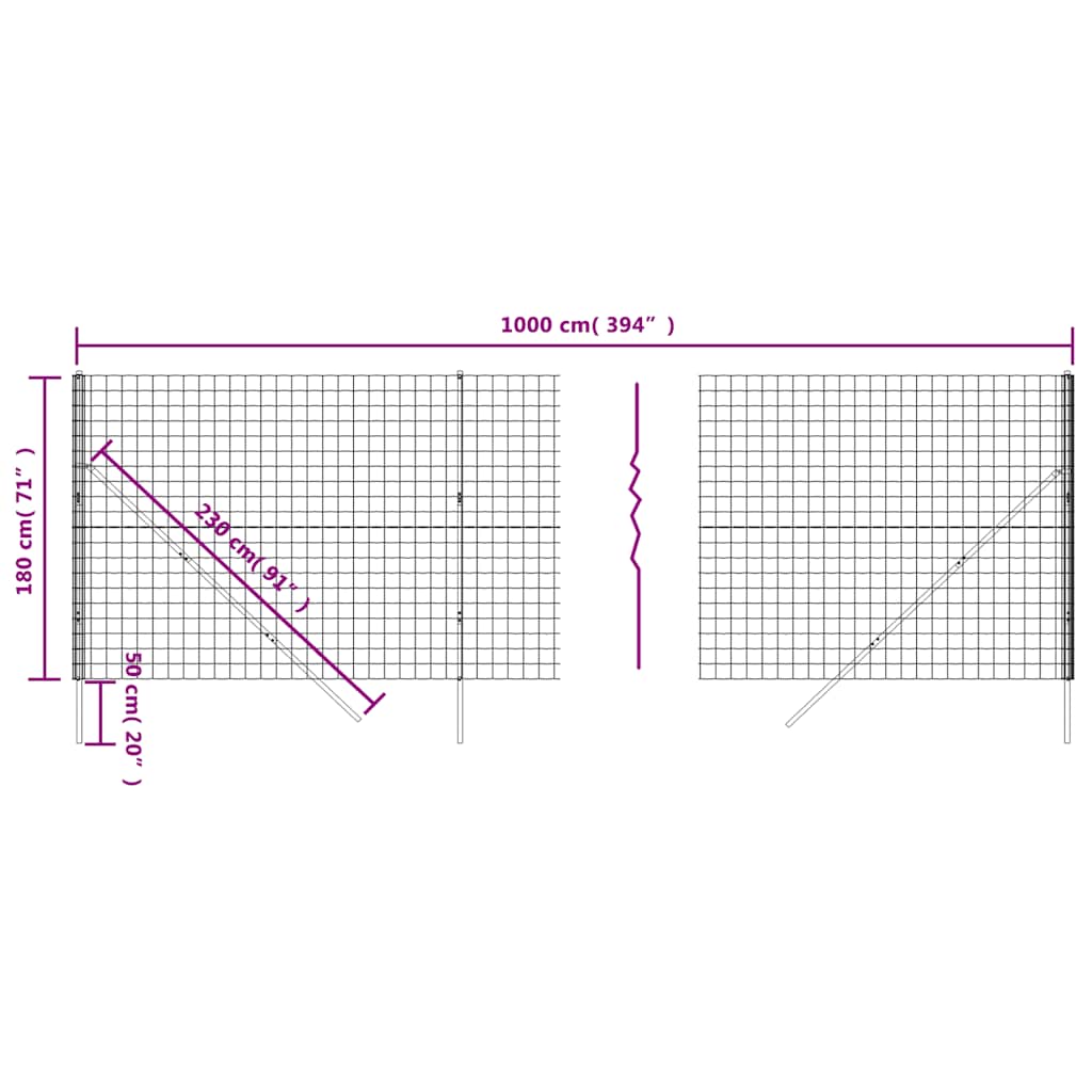 Recinzione Metallica Antracite 1,8x10 m in Acciaio Zincato