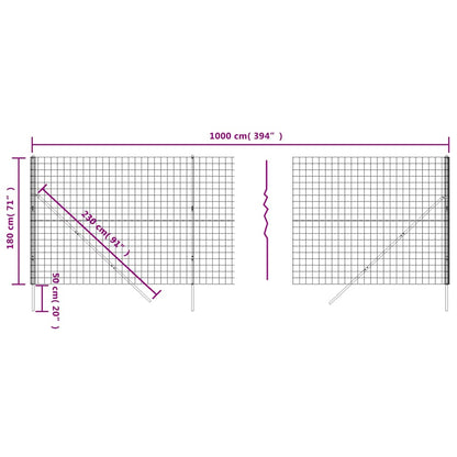 Recinzione Metallica Antracite 1,8x10 m in Acciaio Zincato