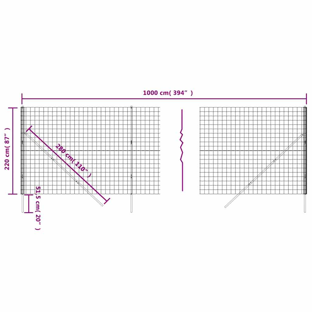 Recinzione Metallica Antracite 2,2x10 m in Acciaio Zincato | homemem39