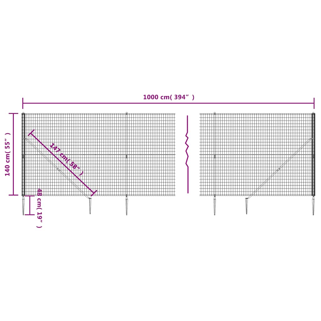 Recinzione Metallica con Picchetti Ancoraggio Antracite 1,4x10m | homemem39