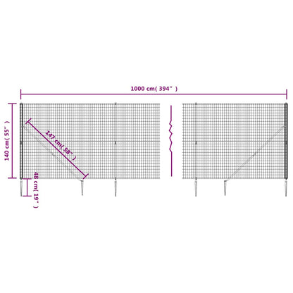 Recinzione Metallica con Picchetti Ancoraggio Antracite 1,4x10m | homemem39