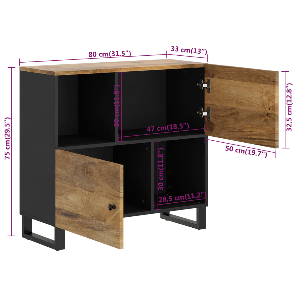 Credenza con 2 Ante 80x33x75 cm in Legno Massello di Mango