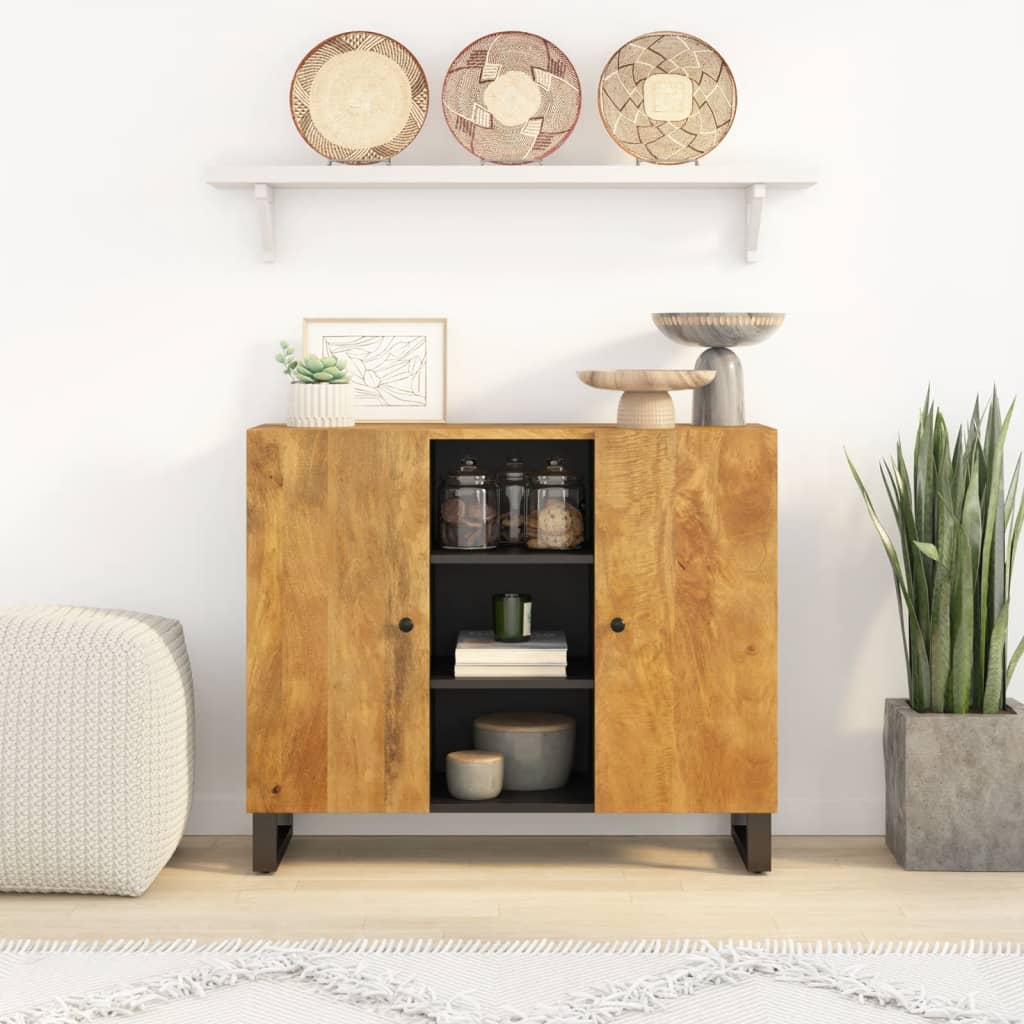 Credenza con 2 Ante 90x33x75 cm in Legno Massello di Mango - homemem39