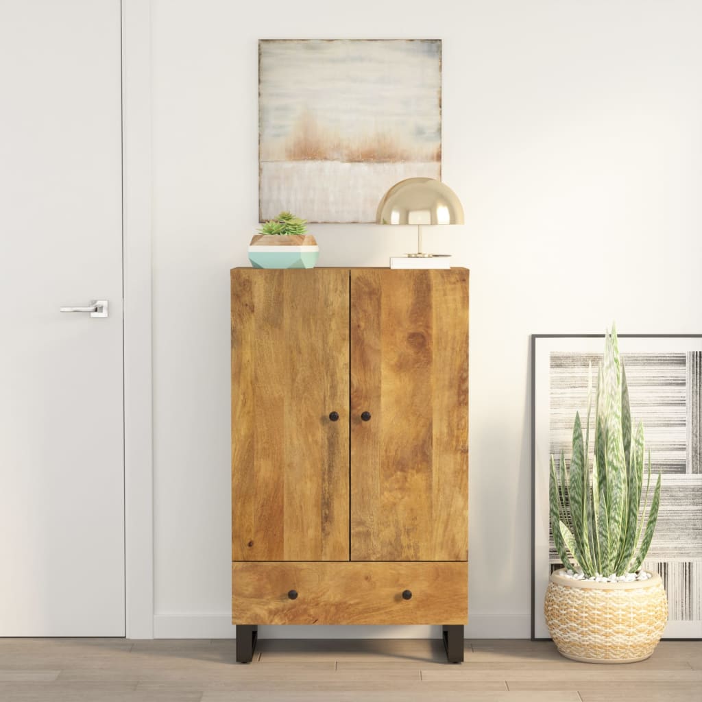 Credenza con Cassetto 60x33x100 cm Legno Massello Mango e Ferro