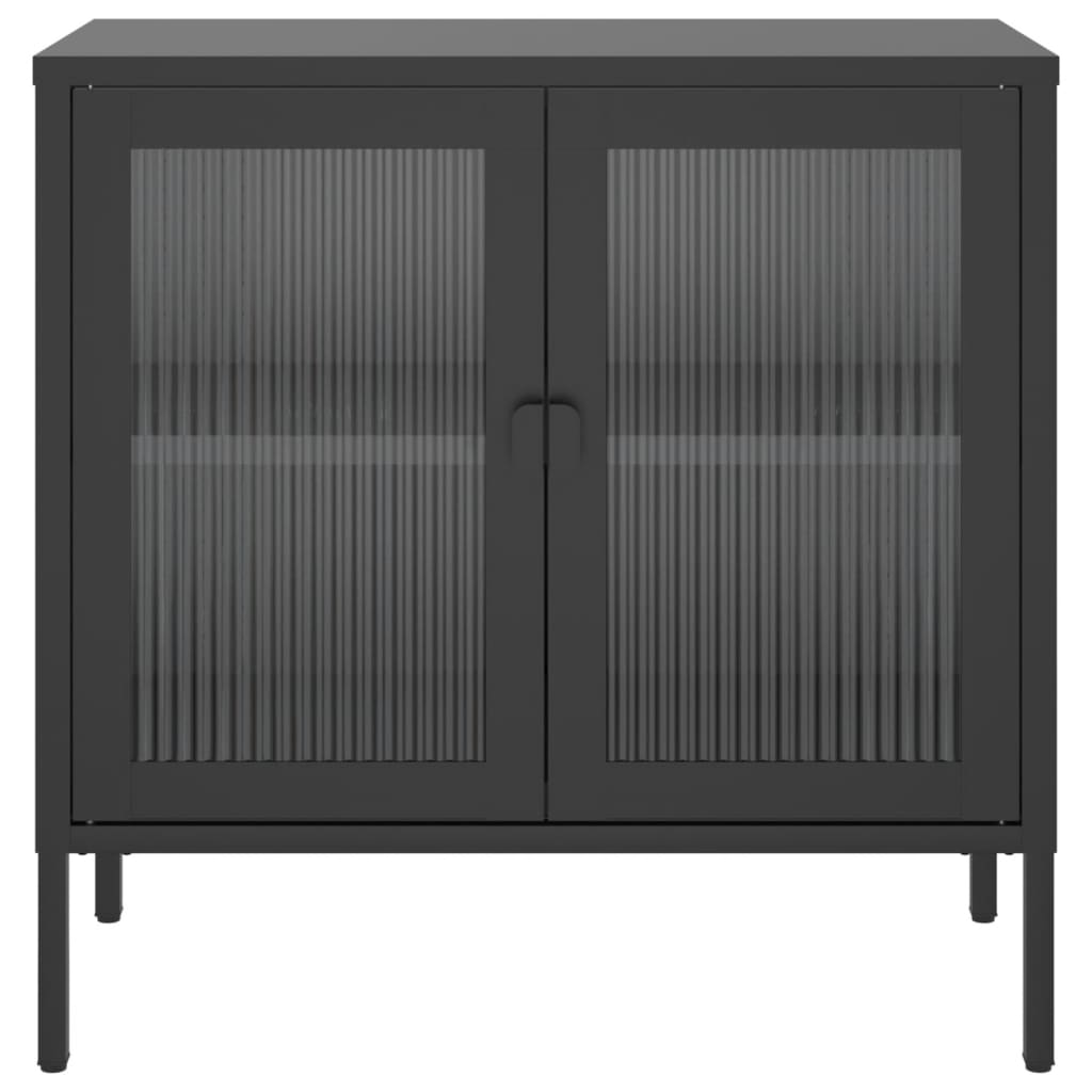 Credenza Nera 70x35x70 cm Vetro e Acciaio