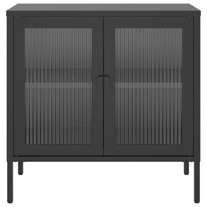 Credenza Nera 70x35x70 cm Vetro e Acciaio
