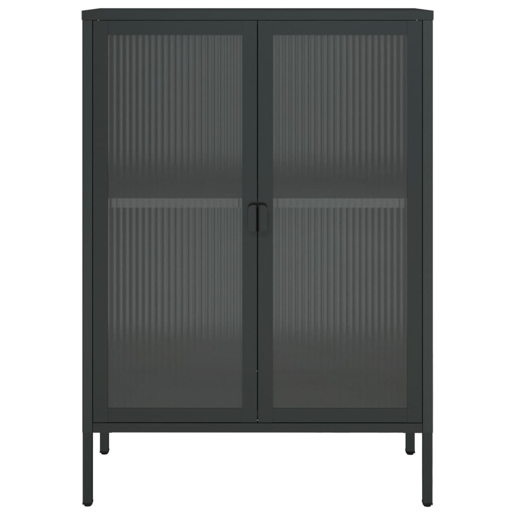 Credenza Nera 75x35x105 cm Vetro e Acciaio - homemem39