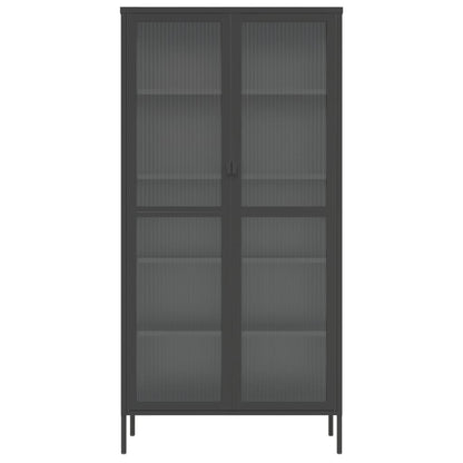 Credenza Nera 85x40x180 cm Vetro e Acciaio - homemem39