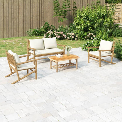 Set Salotto da Giardino 4pz con Cuscini Bianco Crema in Bambù | homemem39