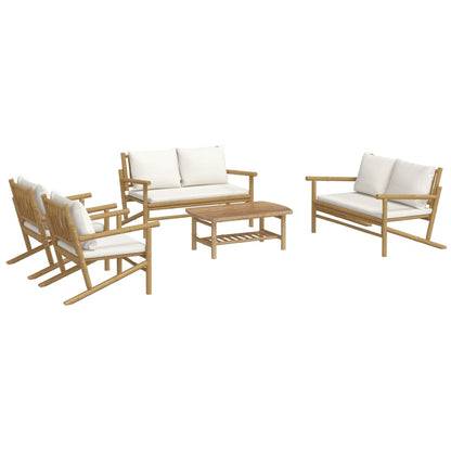 Set Salotto da Giardino 5pz con Cuscini Bianco Crema in Bambù | homemem39