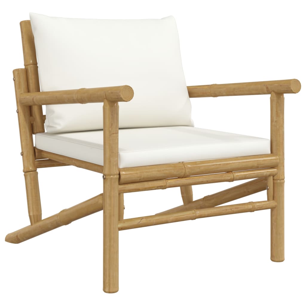 Set Salotto da Giardino 5pz con Cuscini Bianco Crema in Bambù | homemem39