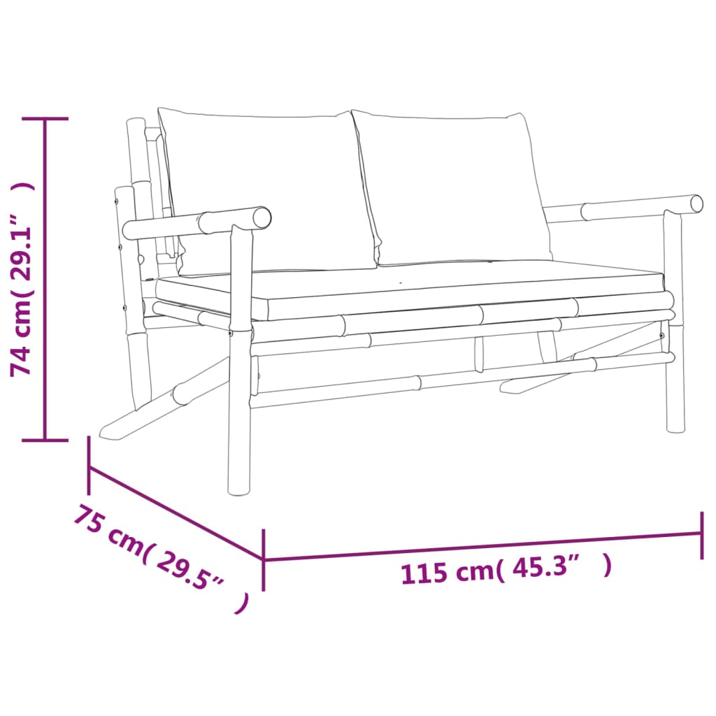 Set Salotto da Giardino 5pz con Cuscini Bianco Crema in Bambù | homemem39