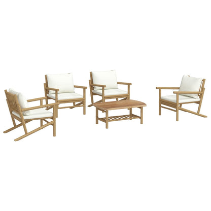 Set Salotto da Giardino 5pz con Cuscini Bianco Crema in Bambù | homemem39