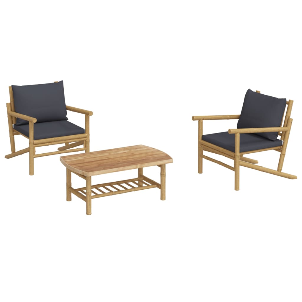 Set Salotto da Giardino 3pz con Cuscini Grigio Scuro Bambù | homemem39