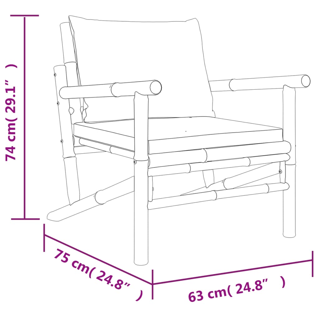 Set Salotto da Giardino 3pz con Cuscini Grigio Scuro Bambù | homemem39