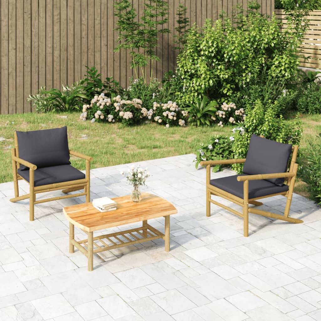 Set Salotto da Giardino 3pz con Cuscini Grigio Scuro Bambù | homemem39
