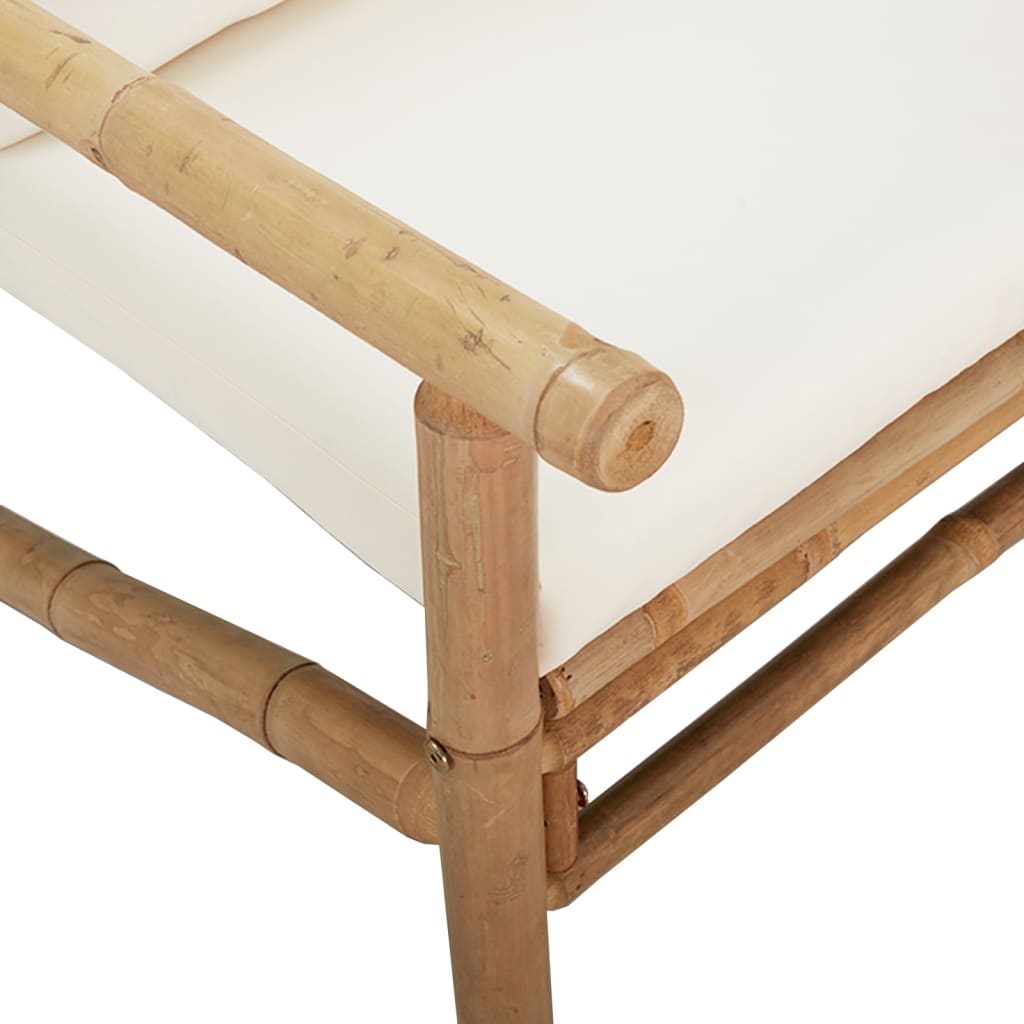 Set Salotto da Giardino 3pz con Cuscini Bianco Crema in Bambù | homemem39