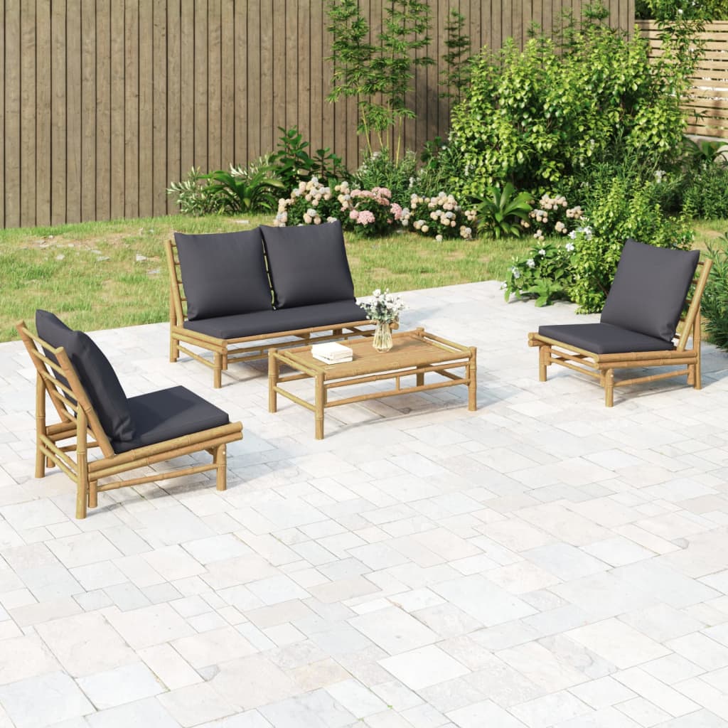 Set Salotto da Giardino 4pz con Cuscini Grigio Scuro Bambù | homemem39