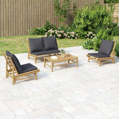 Set Salotto da Giardino 4pz con Cuscini Grigio Scuro Bambù | homemem39